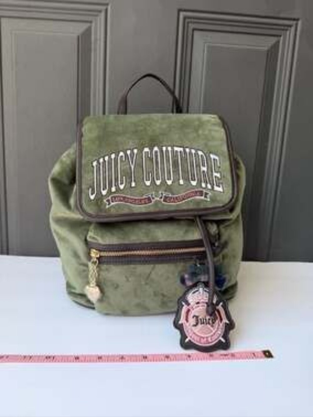 Juicy Couture Green Velour Backpack Shoulder Bag With Y2K Charm
